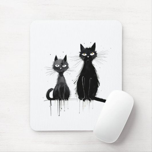Twee zwarte katten muismat (Met muis)