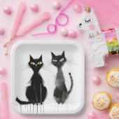 Twee zwarte katten papieren bordje (Feest)