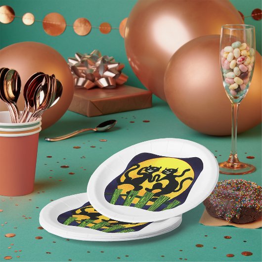 Twee zwarte katten papieren bordje