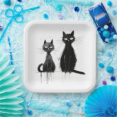 Twee zwarte katten papieren bordje (Feest)