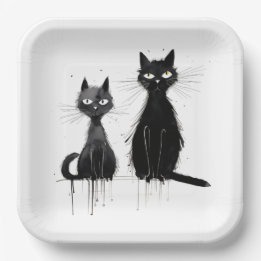 Twee zwarte katten papieren bordje