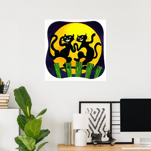 Twee zwarte katten poster