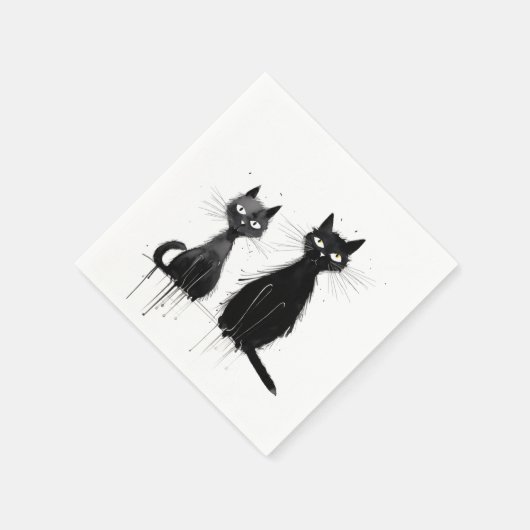 Twee zwarte katten servet (Hoek)