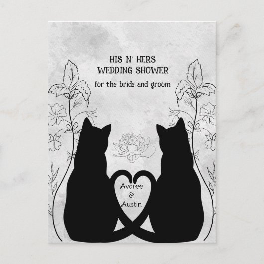 Twee zwarte katten staarten verweven zijn n' hers briefkaart (Voorkant)