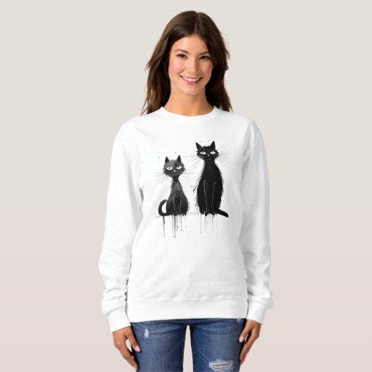 Twee zwarte katten sweatshirt (Voorkant volledig)