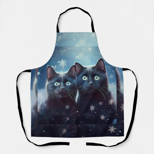 Twee zwarte katten worden besneeuwd schort (Voorkant)