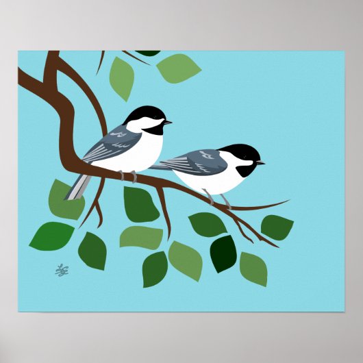 Twee zwarte kippen in de boom poster (Voorkant)
