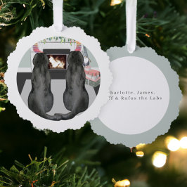 Twee zwarte Labrador Retriever Kerstmis Ornament Kaart