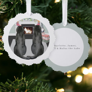 Twee zwarte Labrador Retriever Kerstmis Ornament Kaart