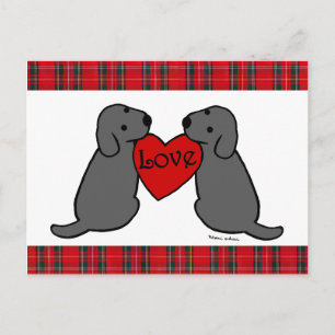 Twee zwarte labradors Cartoon Tartan Briefkaart