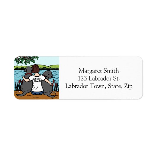 Twee zwarte labradors en mam etiket (Voorkant)