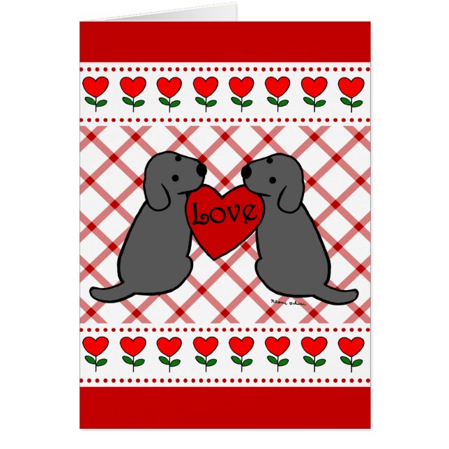 Twee zwarte labradors met Love Cartoon (Voorkant)