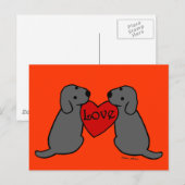 Twee zwarte labradors met Love Cartoon Briefkaart (Voorkant / Achterkant)