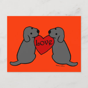 Twee zwarte labradors met Love Cartoon Briefkaart