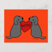 Twee zwarte labradors met Love Cartoon Briefkaart (Voorkant)
