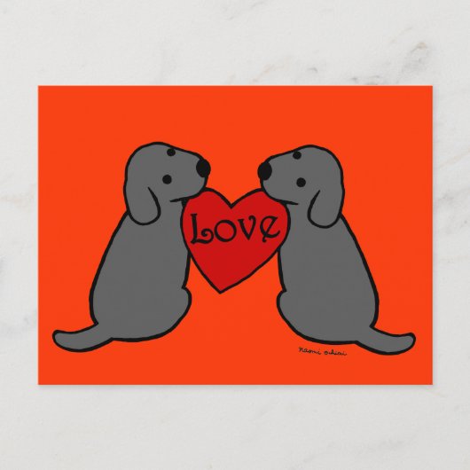 Twee zwarte labradors met Love Cartoon Briefkaart (Voorkant)