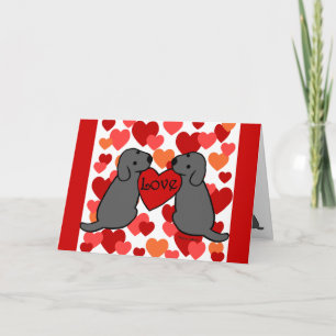 Twee zwarte labradors met Love Cartoon Feestdagen Kaart