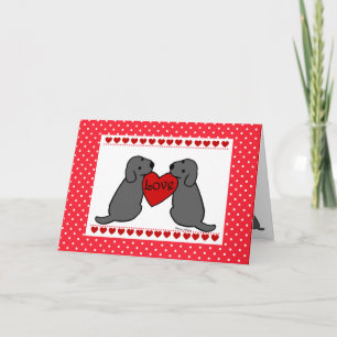 Twee zwarte labradors met Love Cartoon Feestdagen Kaart