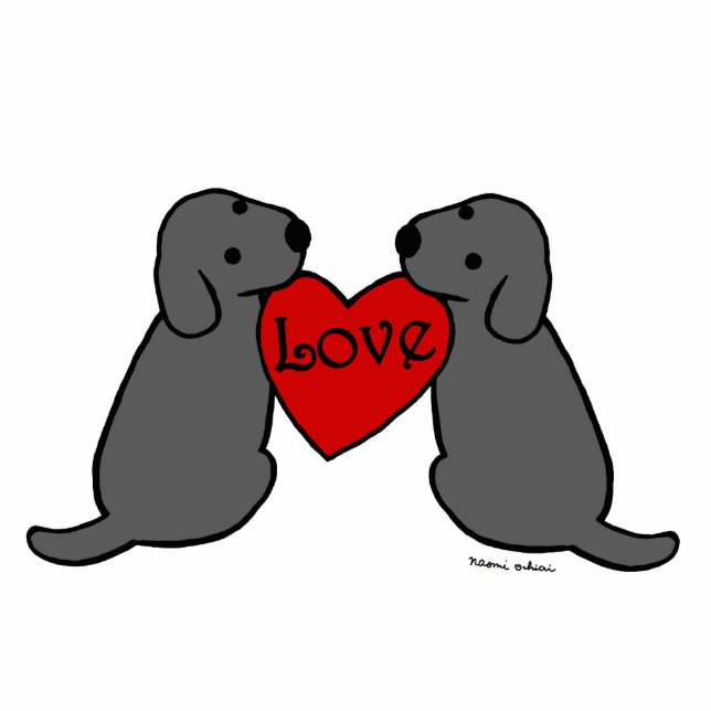 Twee zwarte labradors met Love Cartoon Fotobeeldje Magneet (Voorkant)