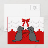 Twee zwarte labradors met Love Cartoon Lace Briefkaart (Voorkant / Achterkant)