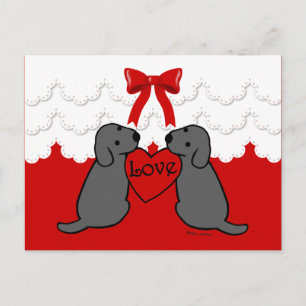 Twee zwarte labradors met Love Cartoon Lace Briefkaart