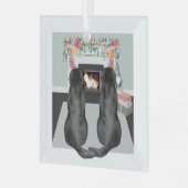 Twee zwarte labradors voor honden met kerstaffelka glas ornament (Voorkant links)