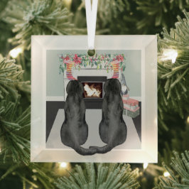 Twee zwarte labradors voor honden met kerstaffelka glas ornament