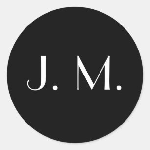 Twee zwarte monogram Minimale witte typografie Ronde Sticker