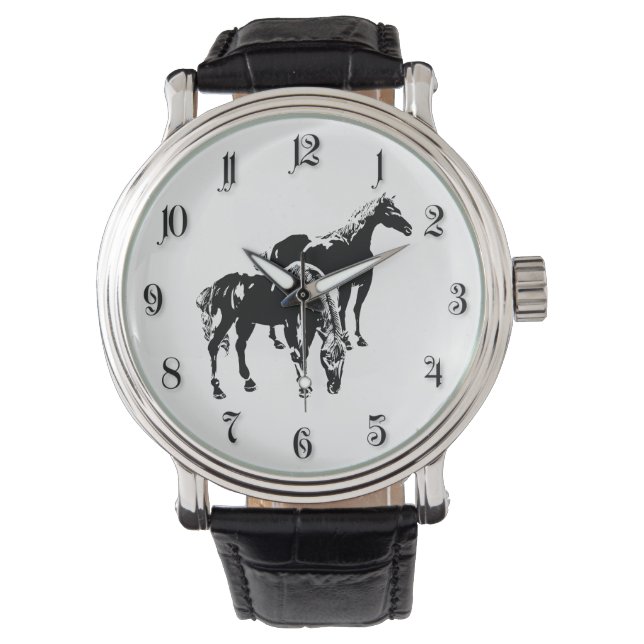 Twee zwarte paarden horloge (Voorkant)