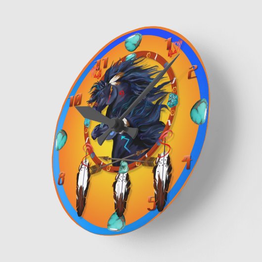 Twee zwarte paarden Mandala Ronde Klok (Hoek)