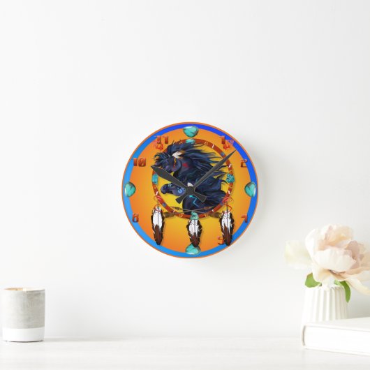 Twee zwarte paarden Mandala Ronde Klok (Huis)