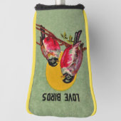 Twee  zwarte roze Tortelduifjes Sun Green Golfheadcover (Draai 90)