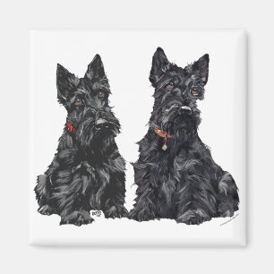 Twee zwarte Schotse Terriers Magneet