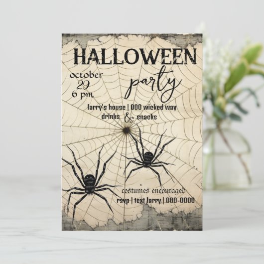 Twee zwarte spinnen op spinnenweb | Verouderd Kaart (Staand voorkant)