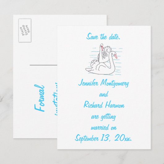 Twee zwarte swans Tekenen sparen de datum Briefkaa Aankondigingskaart (Voorkant / Achterkant)