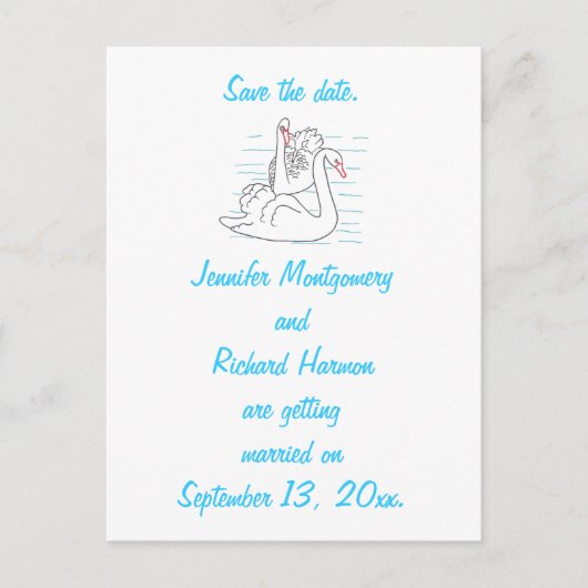 Twee zwarte swans Tekenen sparen de datum Briefkaa Aankondigingskaart (Voorkant)