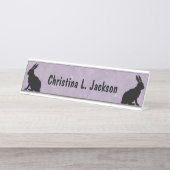 Twee zwarte zitkonijnen in silhouet op Paarse Bureau Naambordje (Voorkant)