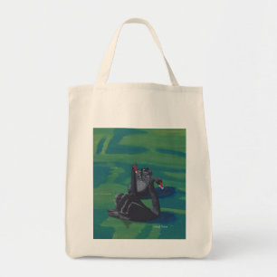 Twee zwarte zwanen op water Schilderij boodschappe Tote Bag