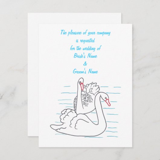 Twee Zwarte Zwanen Tekenen Huwelijk Nodigen Briefk Uitnodiging Briefkaart (Voorkant / Achterkant)
