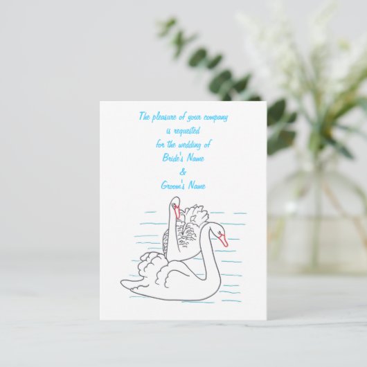Twee Zwarte Zwanen Tekenen Huwelijk Nodigen Briefk Uitnodiging Briefkaart (Staand voorkant)