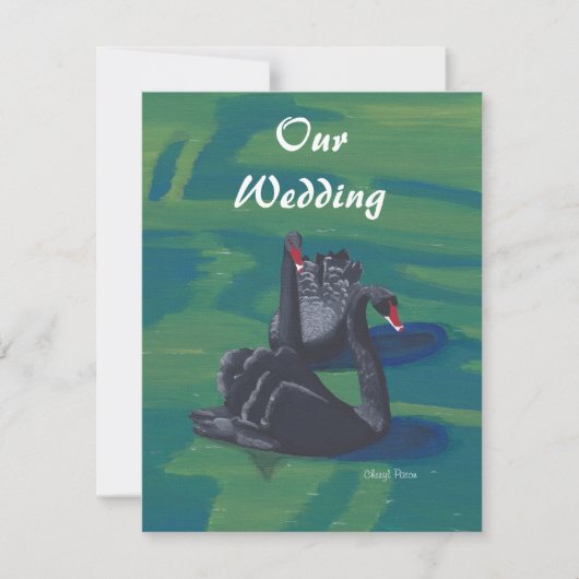 Twee Zwarte Zwanen Zwemmen Bruiloft Uitnodigingen (Voorkant)