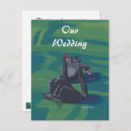 Twee Zwarte Zwanen Zwemmen Bruiloft Uitnodigingen (Voorkant / Achterkant)