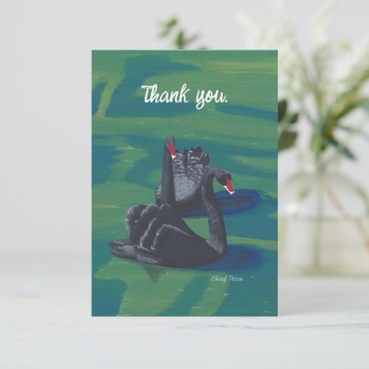 Twee Zwarte Zwanen Zwemmen Dank u Kaarten (Staand voorkant)