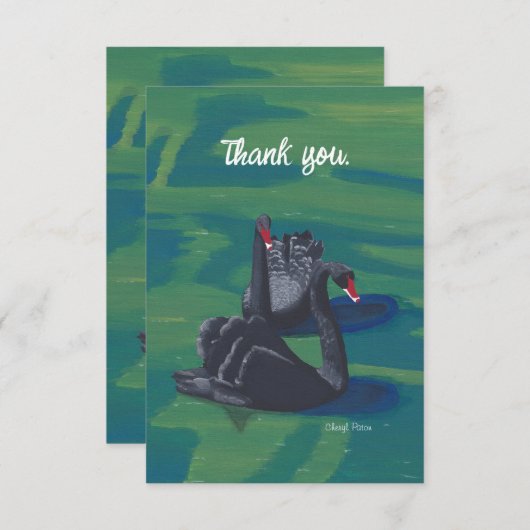 Twee Zwarte Zwanen Zwemmen Dank u Kaarten (Voorkant / Achterkant)