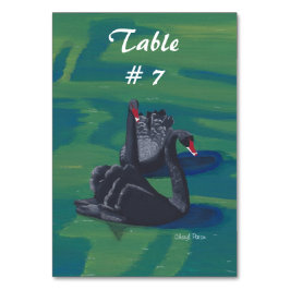 Twee Zwarte Zwanen Zwemmend Tafel Nummer Tafelkaar Kaart