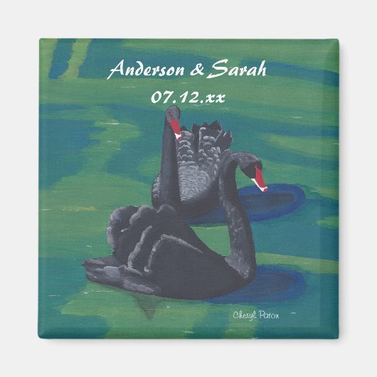 Twee zwarte zwemmen Aangepaste Datum Magneten (Voorkant)