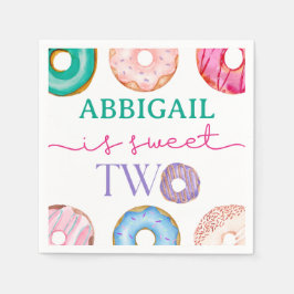 Twee zweet Donut Waterverf meisje Tweede verjaarda Servet