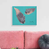 Twee Zwemende otters die het Gewikkelde Canvas sch Afdruk (Insitu (Woonkamer))