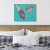 Twee Zwemende otters die het Gewikkelde Canvas sch Afdruk (Insitu (Slaapkamer))