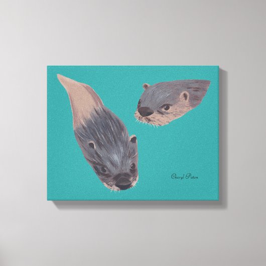 Twee Zwemende otters die het Gewikkelde Canvas sch Afdruk (Voorkant)